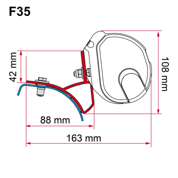Fiamma Adapter 98655R893 mit Maßen und einer F35